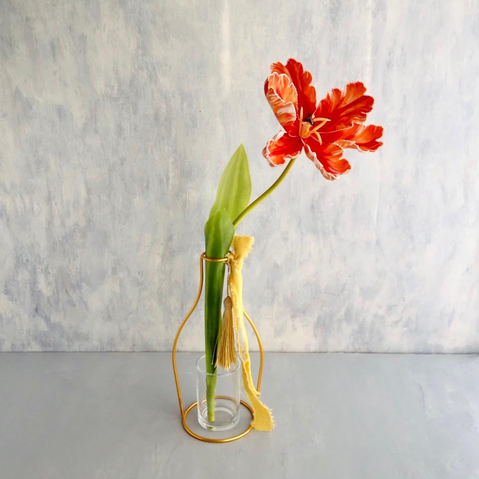 【大輪オレンジチューリップ】setゴールドフラワーベースアレンジ