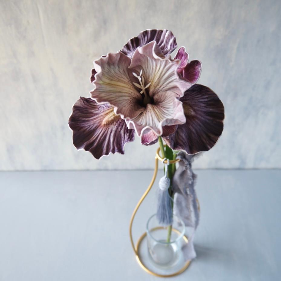 【ビアデッドアイリス】setゴールドワイヤーフラワーベースアレンジ | 5枚目