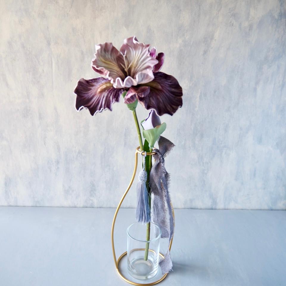 【ビアデッドアイリス】setゴールドワイヤーフラワーベースアレンジ | 6枚目