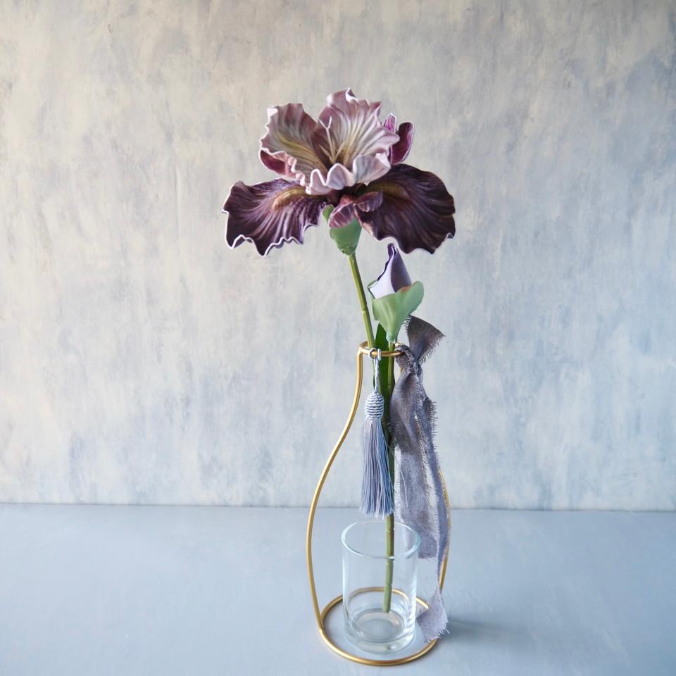 【ビアデッドアイリス】setゴールドワイヤーフラワーベースアレンジ | 9枚目