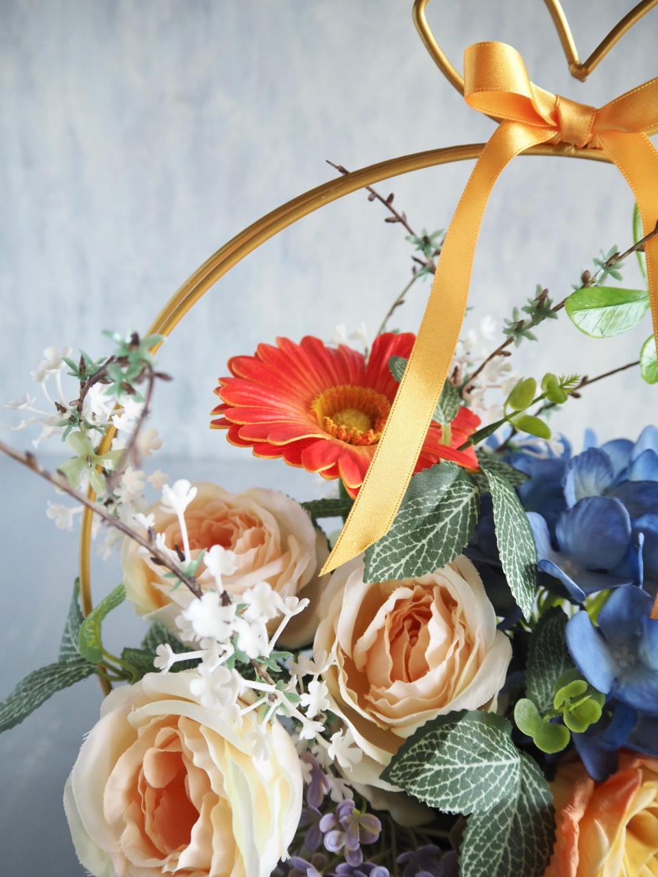 【父の日ギフト】ブルー紫陽花とローズのゴールドワイヤーアレンジメント | 10枚目