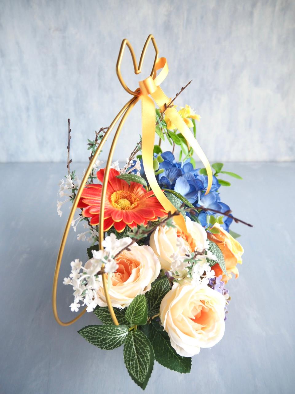 【父の日ギフト】ブルー紫陽花とローズのゴールドワイヤーアレンジメント | 12枚目