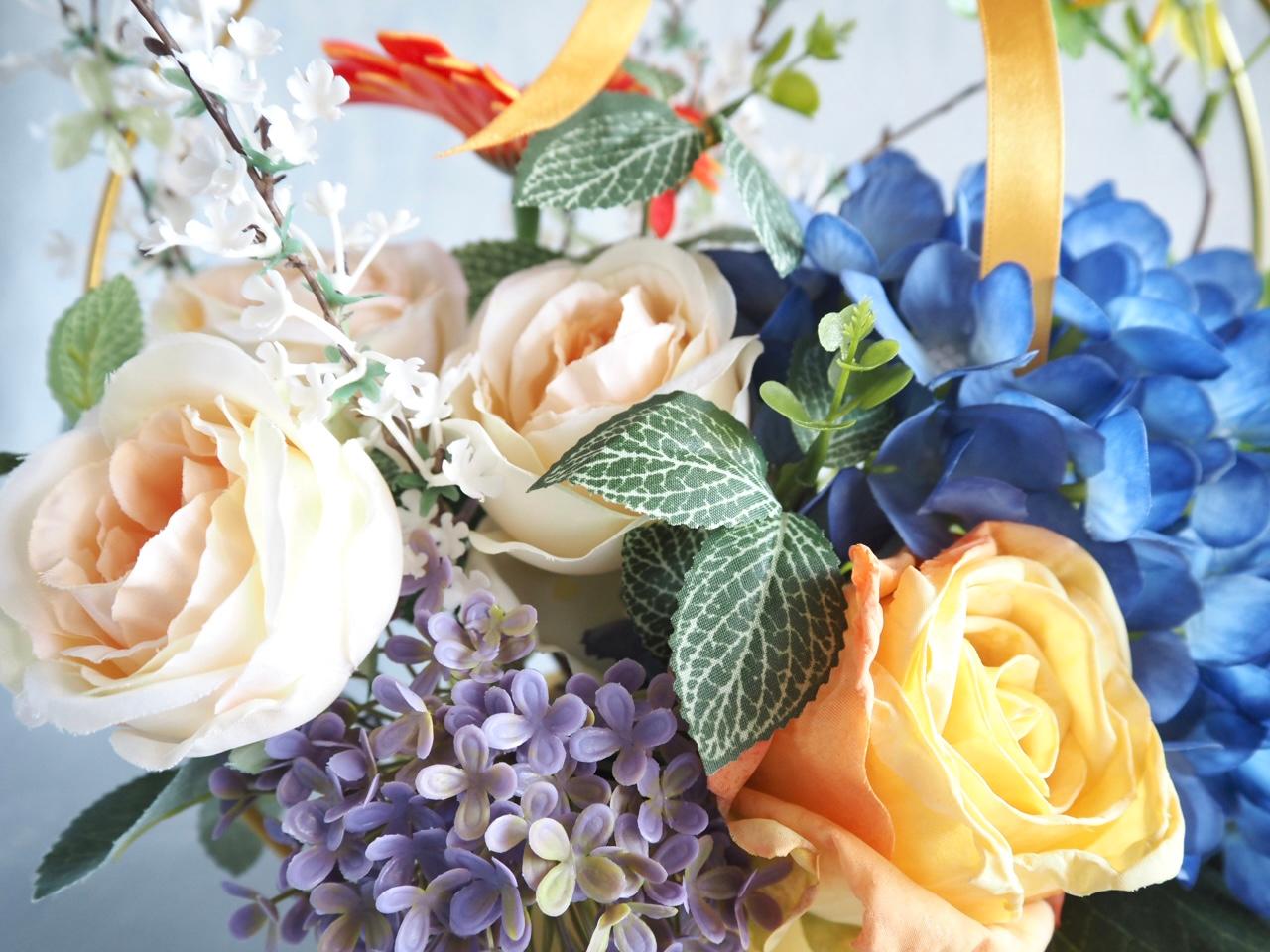 【父の日ギフト】ブルー紫陽花とローズのゴールドワイヤーアレンジメント | 13枚目