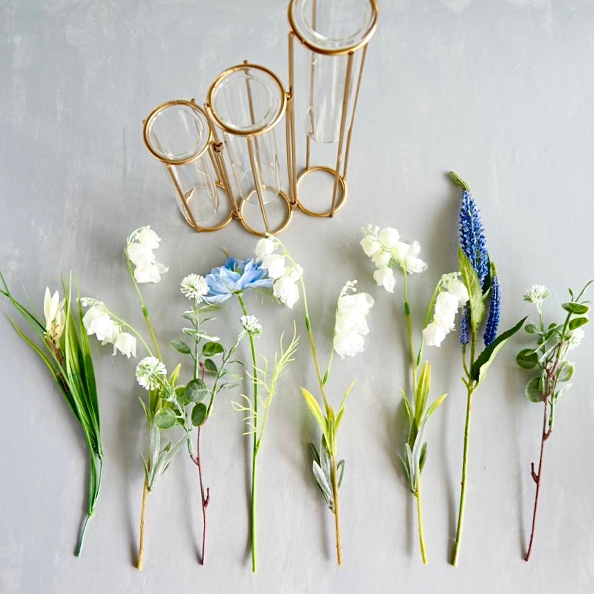 《art stand flora》アートスタンドフローラ初夏の花アレンジ  ３連ガラス付きゴールドスタンド | 9枚目