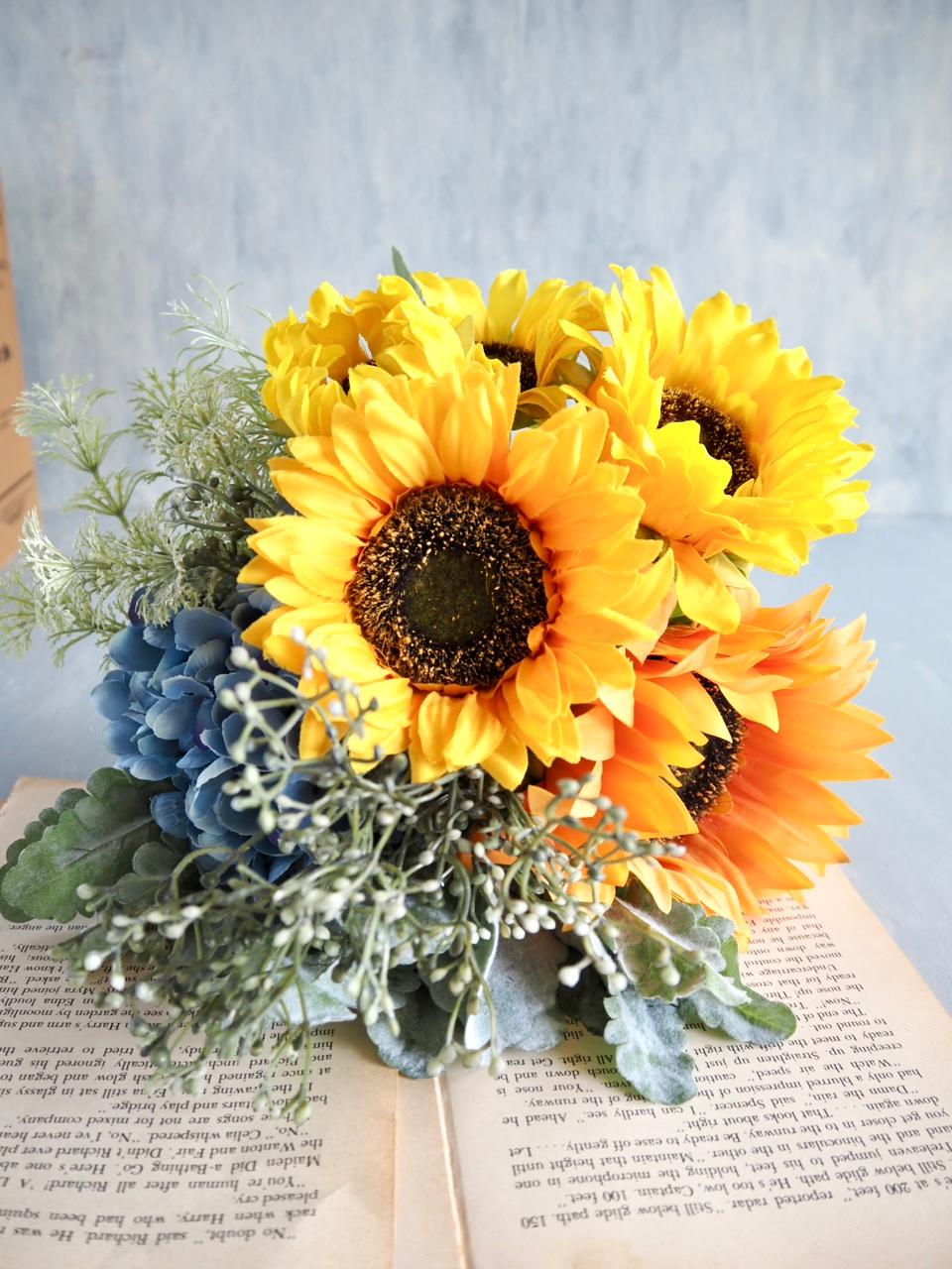【造花ブーケ】向日葵のモダンサマーブーケ【花器別売り】