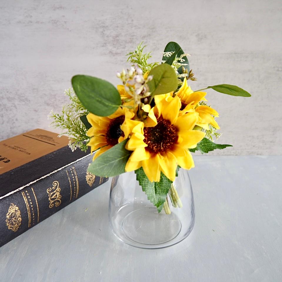 ミニひまわり5輪とユーカリのサマーブーケ【花瓶付き】