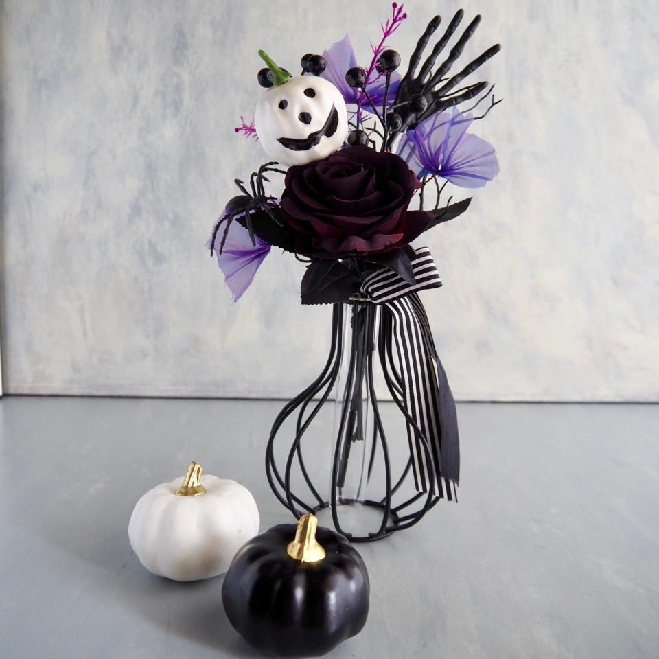 【ハロウィン限定】｜アーティフィシャルフラワー |コロンと丸い花瓶アレンジ| ハロウィンブーケ