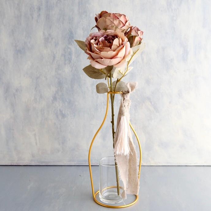 【アンティークピンクローズ3輪咲】｜アーティフィシャルフラワー 花瓶アレンジ| 冬｜ギフト・インテリア