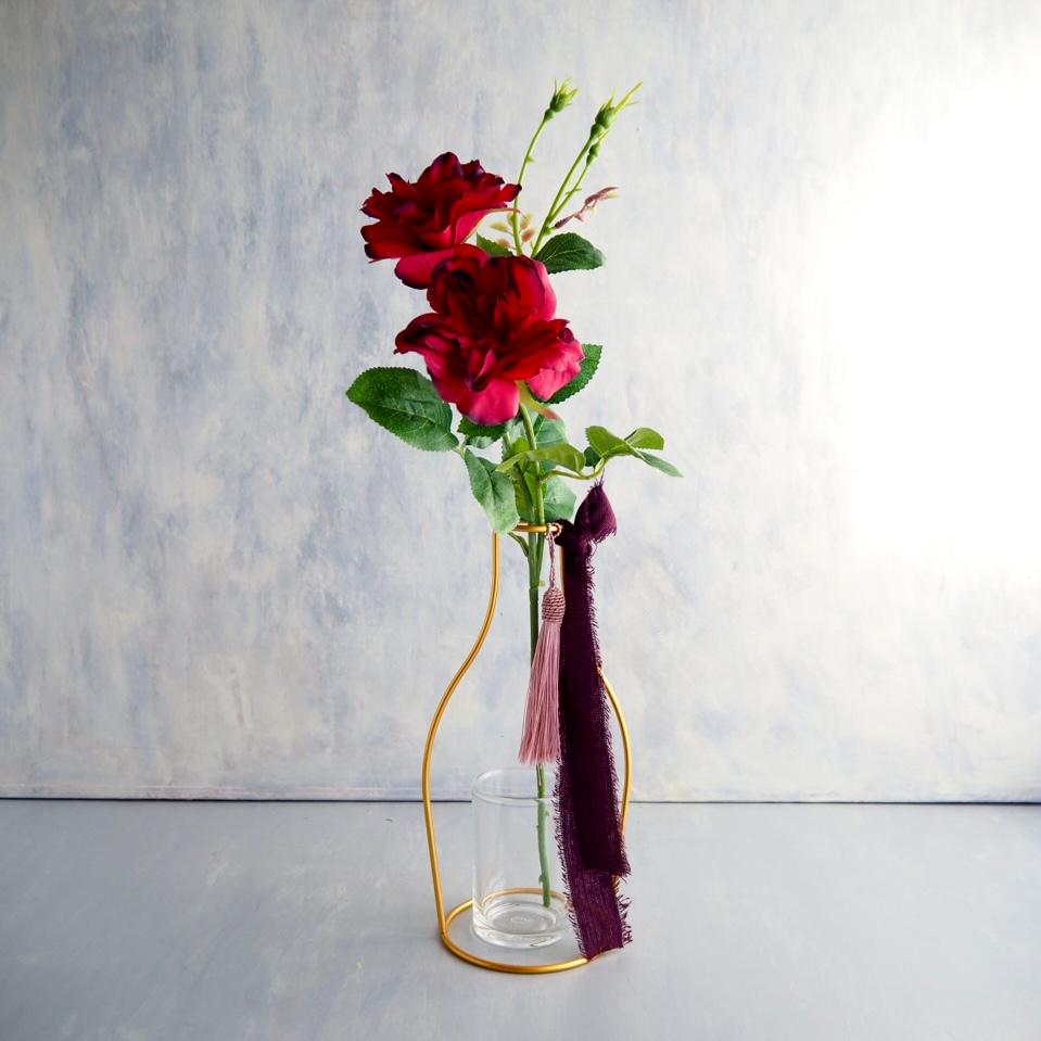 【レッドローズ2輪咲】｜アーティフィシャルフラワー 花瓶アレンジ| 冬｜ギフト・インテリア